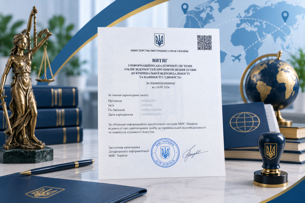 Extract from the Information and Analytical System “Record of Information on Criminal Prosecution and Criminal Convictions” or Criminal Record Certificate